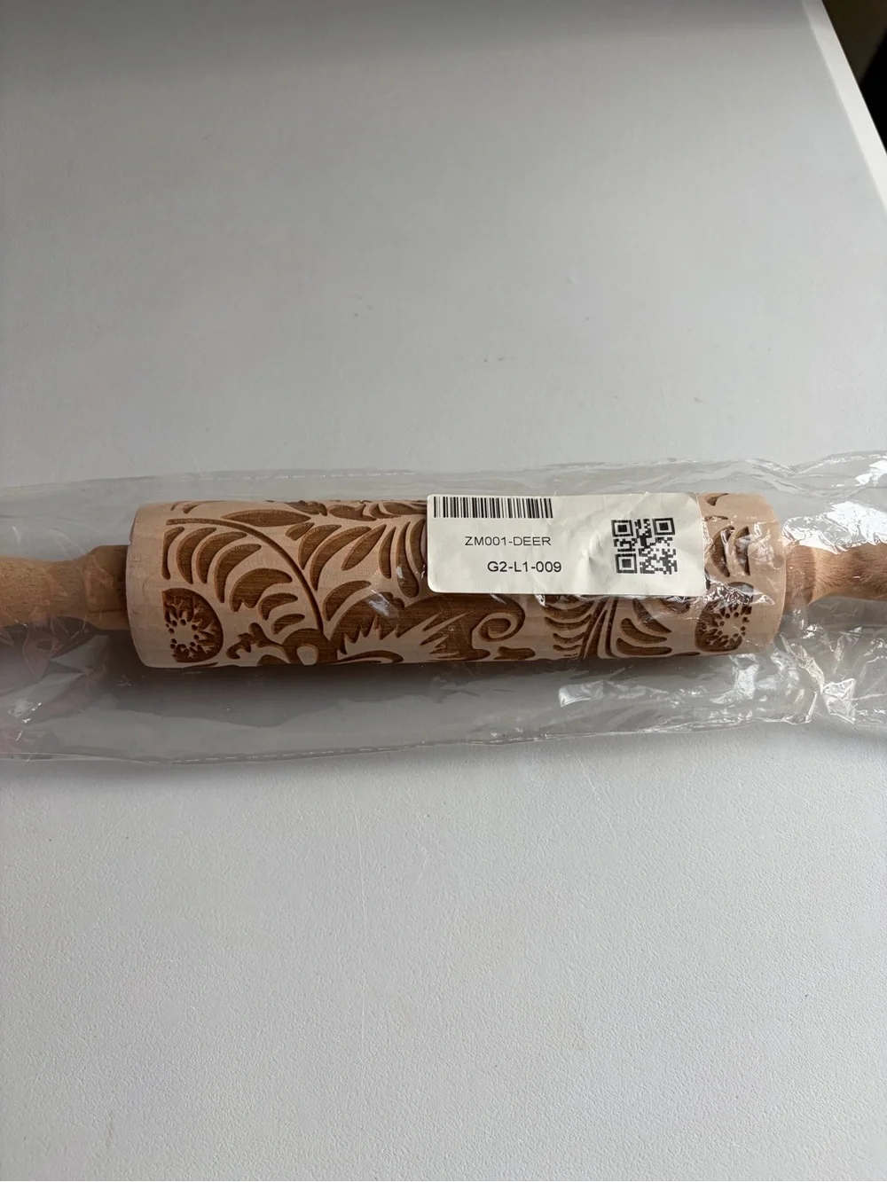 Laser Engraved Wooden Rolling Pin Floral Embossed Pattern 14 Inch New